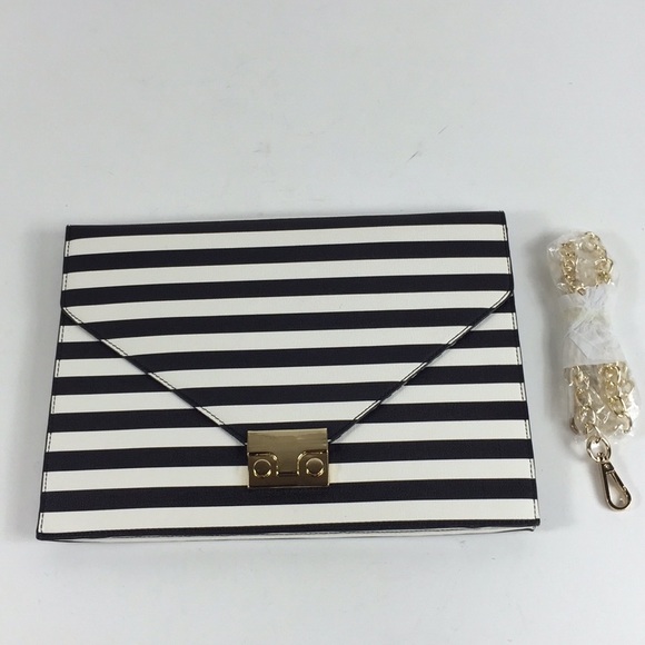 black and white striped clutch bag
